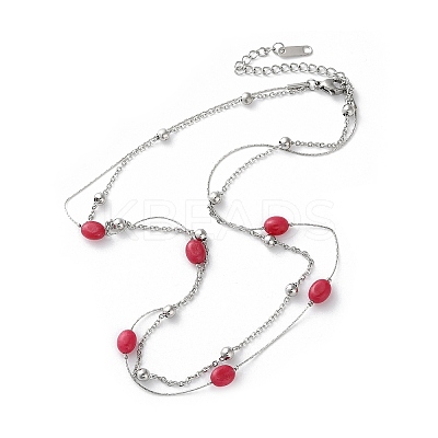304 Stainless Steel & Dyed Natural Malaysia Jade Double Layer Necklaces for Women NJEW-A045-19P-1