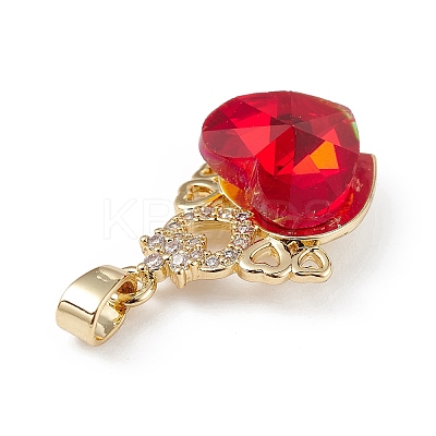 Real 18K Gold Plated Rack Plating Brass Micro Pave Clear Cubic Zirconia Pendants KK-C015-30G-05-1