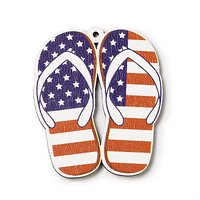 American Flag Theme Single Face Printed Aspen Wood Shoe Big Pendants WOOD-G014-14-1