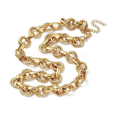 304 Stainless Steel Double Ring Link Chain Necklaces NJEW-S453-02P-A-1