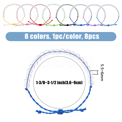 8Pcs 8 Colors Natural Quartz Crystal Braided Bead Bracelets Set BJEW-FI0001-36-1