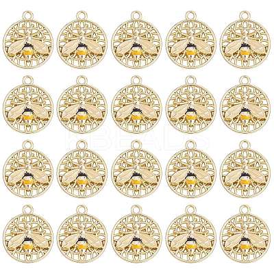 20 Pcs Flat Round with Bee Alloy Insect Charms for Jewelry Earring Making Crafts JX298A-1