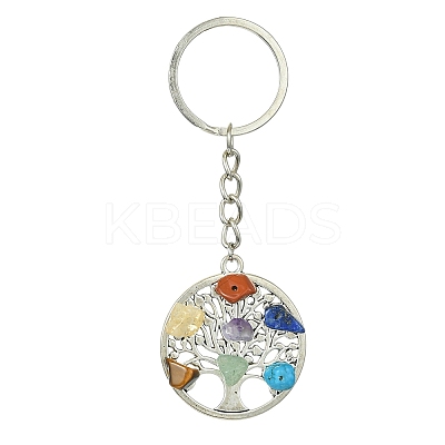 Alloy with Natural & Synthetic Mixed Gemstone Chip Pendant Keychain KEYC-JKC00640-01-1