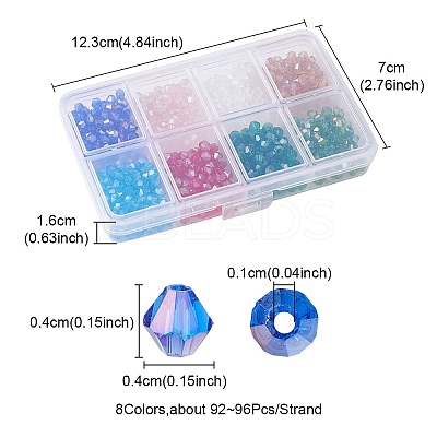 8 Strands 8 Color Faceted Bicone Transparent Glass Beads Strands EGLA-YW0001-61-1