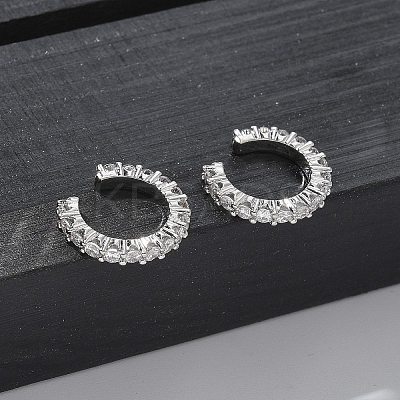 Brass Micro Pave Clear Cubic Zirconia Cuff Earrings EJEW-I249-14P-1