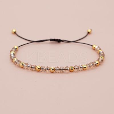 Glass & Brass Round Beads Braided Bead Bracelets RD6595-13-1