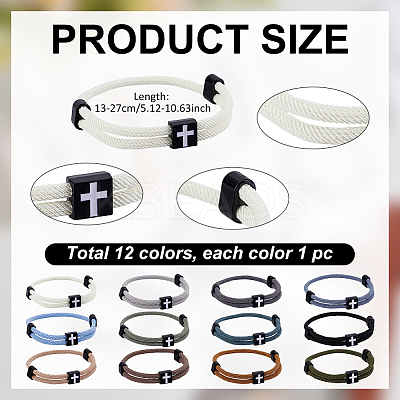 12Pcs 12 Colors Braided Rope Polyester Cord Bracelets BJEW-WR0001-05-1