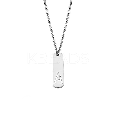 304 Stainless Steel Rectangle with Laser Cut Initial Pendant Necklaces FS-WG71FEF-05-1
