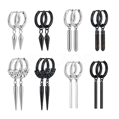16Pcs 8 Style 304 & 201 Stainless Steel Dangle Hoop Earrings with Stainless Steel Pins EJEW-FI0002-92-1
