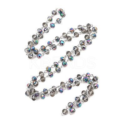 Faceted Rondelle Handmade Electroplate Glass Beads Chains AJEW-JB00130-01-1