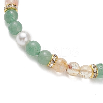3Pcs Natural Mixed Gemstone & Shell Pearl Round Beaded Braided Bead Bracelets BJEW-JB13392-1