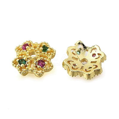 Flower Brass Micro Pave Cubic Zirconia Bead Caps KK-K300-01B-G-1