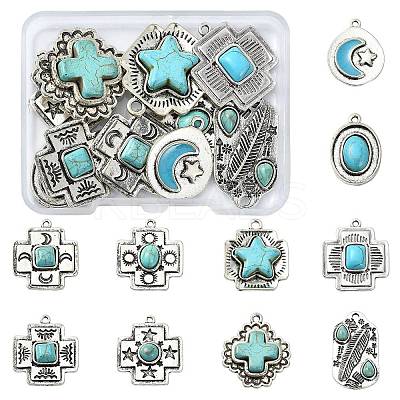 10Pcs 10 Styles Tibetan Style Alloy Pendants FIND-CJ0002-17-1