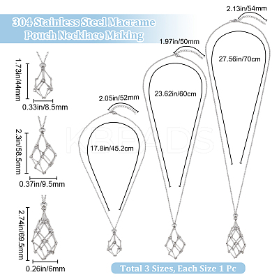 3Pcs 3 Styles 304 Stainless Steel Macrame Pouch Necklace Making for Gemstone Nuggets NJEW-BBC0001-25-1