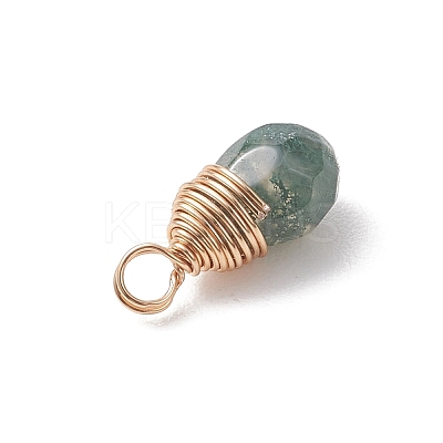 Copper Wire Wrapped Natural Indian Agate Faceted Teardrop Charms PALLOY-JF04948-1