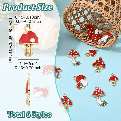 12Pcs 6 Styles Autumn Theme Mushroom Eco-Friendly Alloy Enamel Pendants ENAM-YW0005-88-1