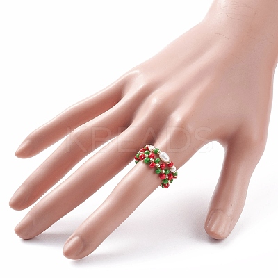 2Pcs 2 Style Shell Pearl & Glass Seed & Brass Braided Rings RJEW-TA00030-1