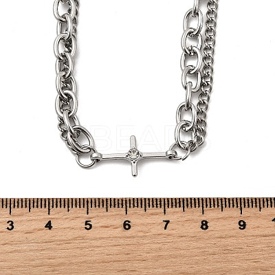 Gothic Style 304 Stainless Steel Link Double Layer Necklaces for Men FS-WG470F1-05-1