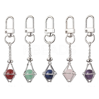 304 Stainless Steel Chain Pouch Natural Gemstone Pendant Decorations HJEW-JM01889-01-1