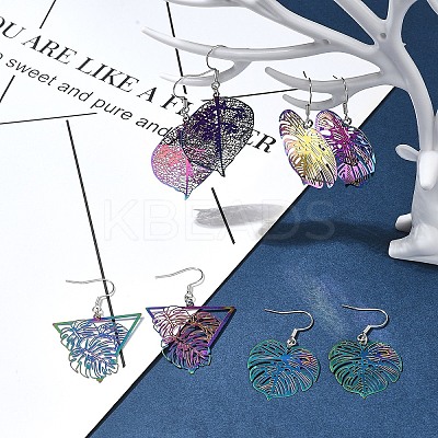 DIY Leaf 201 Stainless Steel Etched Metal Embellishments Dangle Earring Jewelry Making Kits DIY-FS0007-45-1
