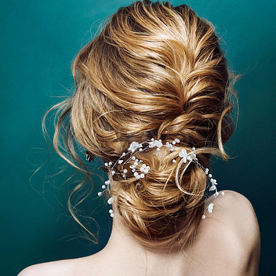 1Pc Wedding Bridal Flower Pearl Headband Hair Vine OHAR-GO0001-07-1
