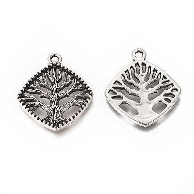 Tibetan Style Alloy Tree Pendants TIBEP-GC172-AS-NR-1
