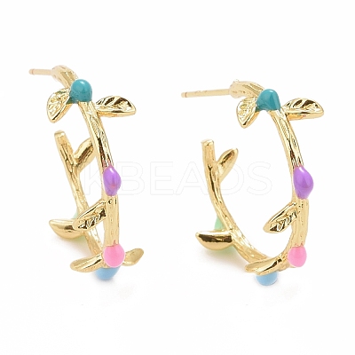 Colorful Enamel Branch Wrap Stud Earrings EJEW-I265-02G-1