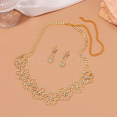Flower Alloy Rhinestone Stud Earrings & Choker Necklaces Sets for Women FS-WG6F9DC-02-1