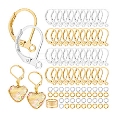 Brass Leverback Earring Findings with Jump Rings & Brass Rings DIY-PH0023-17-1