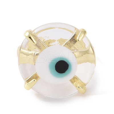 Lampwork Evil Eye Open Cuff Ring RJEW-C051-01G-09-1