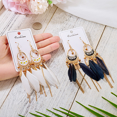 2Pairs 2 Colors Feather Chandelier Earrings EJEW-TA0001-81D-1