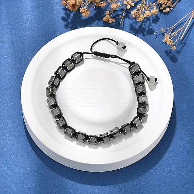 Adjustable Natural Labradorite and Non-magnetic Synthetic Hematite Braided Bead Bracelets BJEW-Z090-01A-1