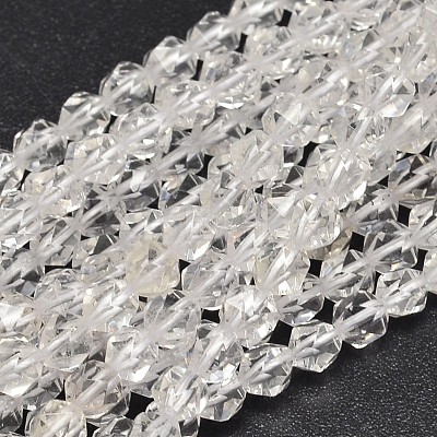 Faceted Natural Quartz Crystal Beads Strands G-K066-08-6mm-1