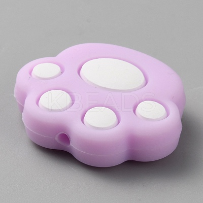 Cat Paw Print Food Grade Eco-Friendly Silicone Focal Beads SIL-WH0012-040J-1