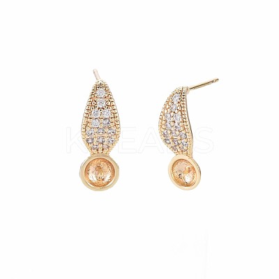 Brass Micro Pave Clear Cubic Zirconia Stud Earring Findings KK-S364-127-1