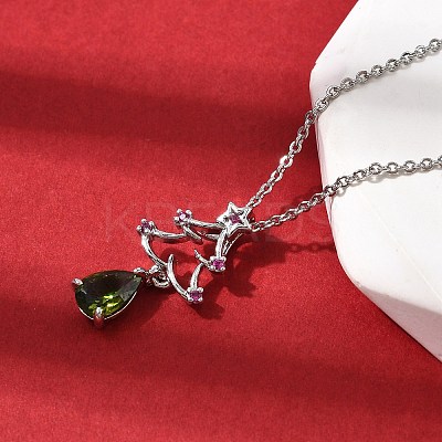 Christmas Tree Brass Micro Pave Cubic Zirconia Pendants Necklaces NJEW-L468-01P-B02-1