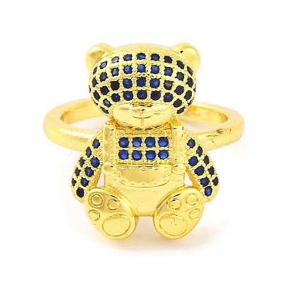 Bear Brass Micro Pave Cubic Zirconia Open Cuff Ring for Women RJEW-U003-23-1