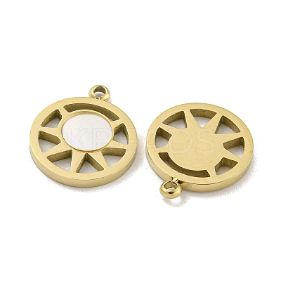304 Stainless Steel Pave Shell Flat Round with Sun Charms STAS-P356-44G-1