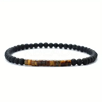 4MM Natural Tiger Eye Heishi Beads and Round Frosted Black Onyx(Dyed & Heated) Beaded Stretch Bracelets for Women Men MG4641-3-1