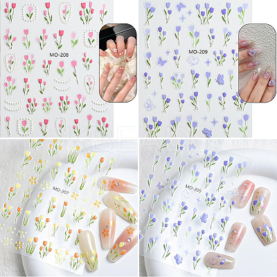 6 Sheets 6 Styles Tulip Pattern Self Adhesive PET Nail Art Stickers Decals MRMJ-SP0001-20-1