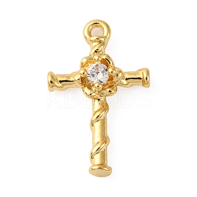 Brass Micro Pave Clear Cubic Zirconia Charms KK-V016-22F-G-1