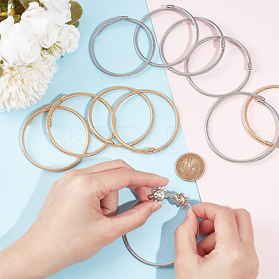12Pcs 2 Colors 304 Stainless Steel Twist Round Cuff Bangles Set BJEW-UN0001-48-1