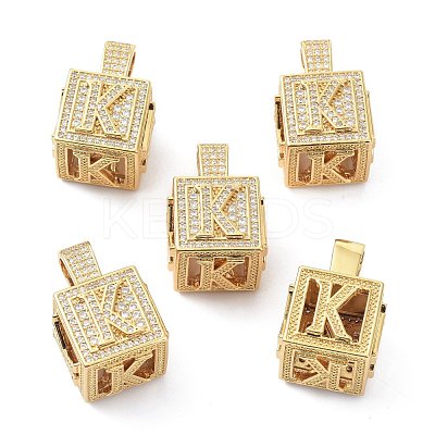 Alphabet Brass Micro Pave Clear Cubic Zirconia Pendants ZIRC-O045-01G-K-1