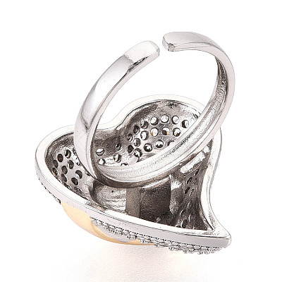 Brass Micro Pave Cubic Zirconia Adjustable Open Cuff Rings for Women RJEW-N051-05GP-1
