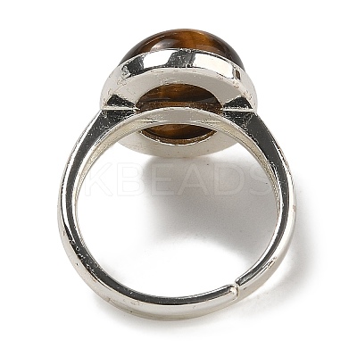 Natural Tiger Eye Oval Adjustable Rings RJEW-K371-07S-16-1