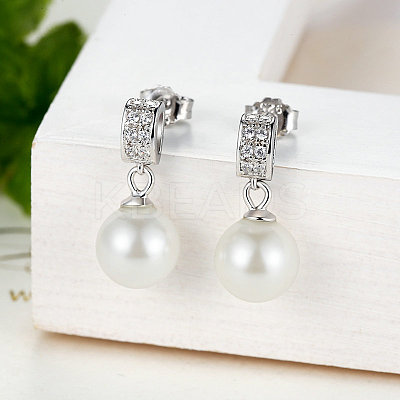 Anti-Tarnish Rhodium Plated 925 Sterling Silver Cubic Zirconia Stud Earrings EJEW-FF0002-12-1