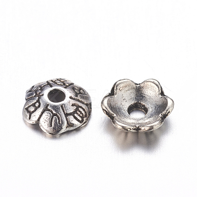 6-Petal Tibetan Style Alloy Flower Bead Caps TIBE-S220-AS-RS-1