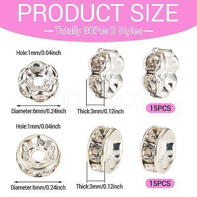 30Pcs 2 Colors Brass Rhinestone Spacer Beads RB-TA0001-29J-1