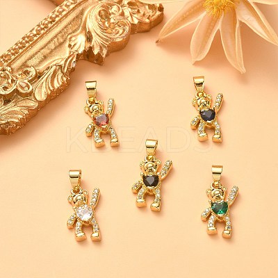 5Pcs 5 Colors Brass Clear Cubic Zirconia Pendants KK-CJ0001-76-1