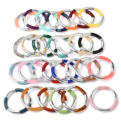 Plating Resin Beads Stretch Bracelets for Women BJEW-P374-01P-1